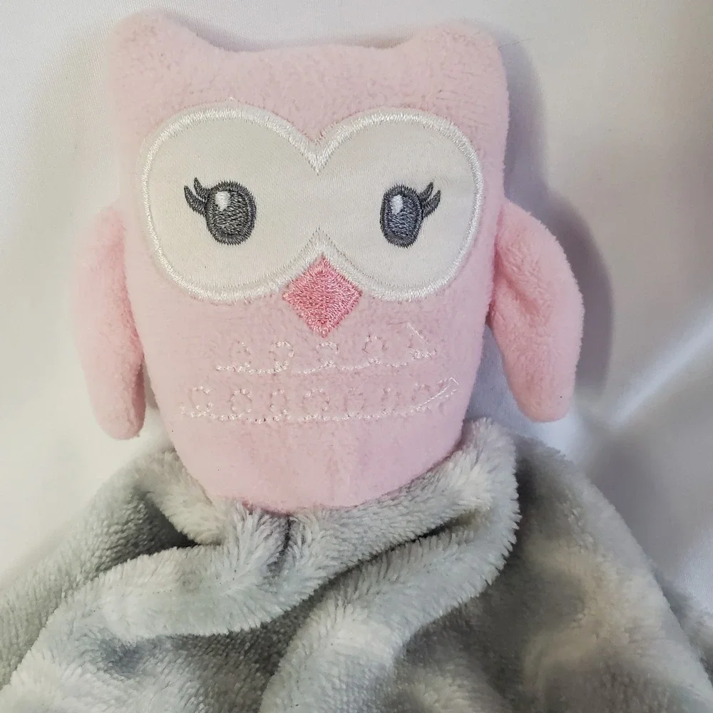 Hudson Baby HB Pink Owl Lovey Plush Security Blanket Gray
